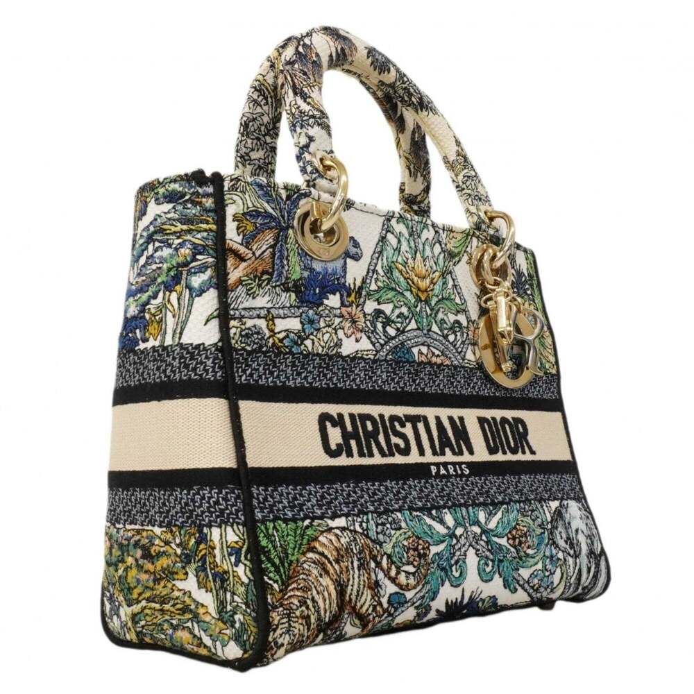Christian Dior Lady Canvas Handbag, White Multicolor Champagne, 2-way bag for... - Picture 2 of 9